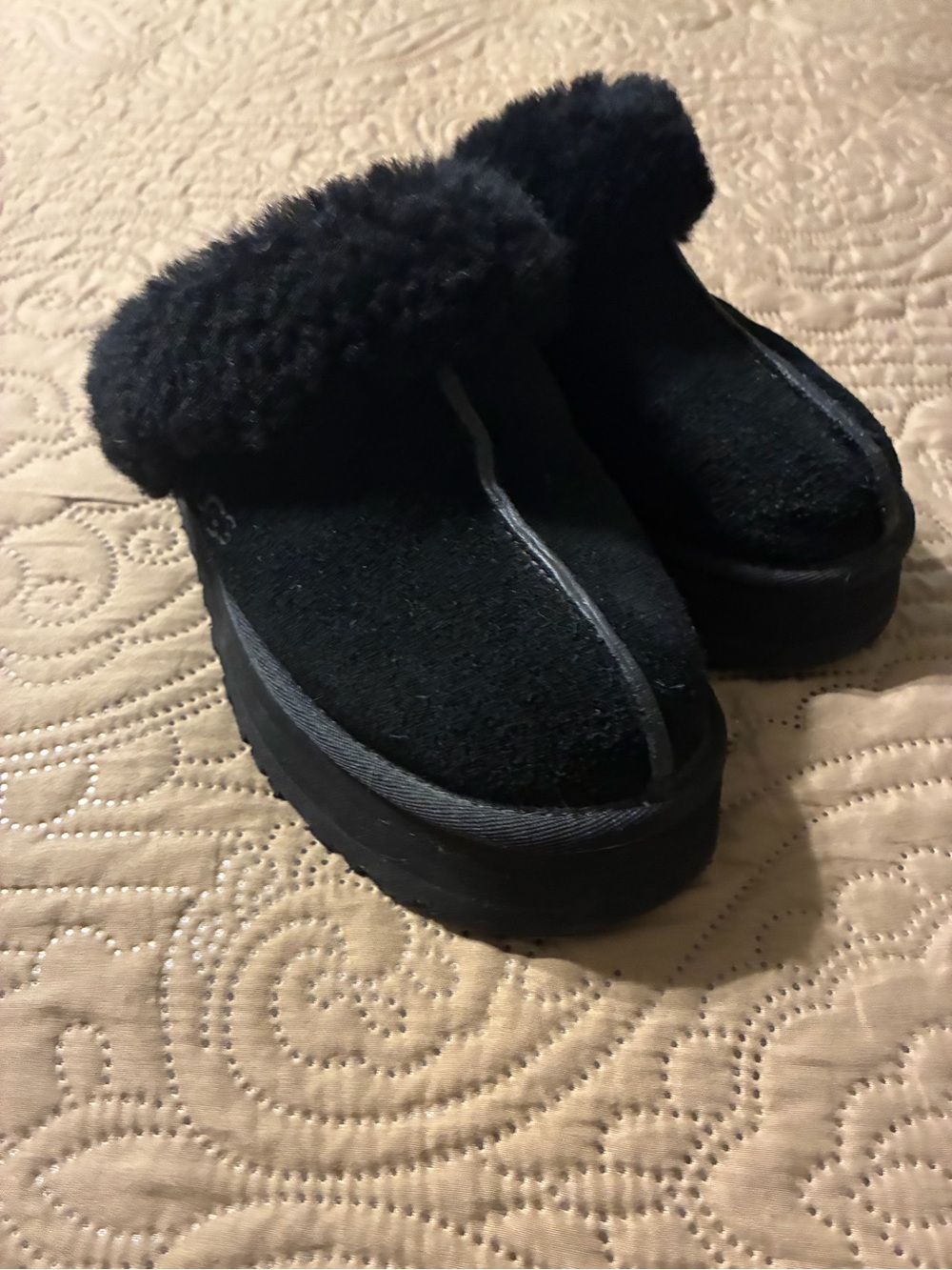 UGG Black Shearling Clog Slippers